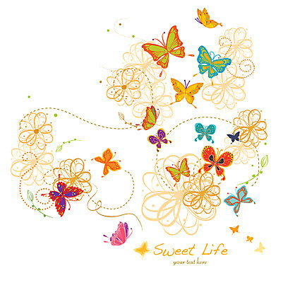 EPS 나비 곤충 백그라운드 무늬 꽃무늬 패턴 여러마리 일러스트 사람없음 컬러풀 국내일러스트 동물 꽃 컬러 다수 파일형식 벡터