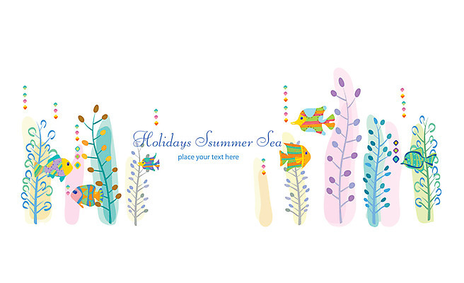 EPS 동물 백그라운드 무늬 패턴 일러스트 어류 사람없음 바닷속 풀 해조류 국내일러스트 식물 수중 수중동물 해양식물 파일형식 벡터