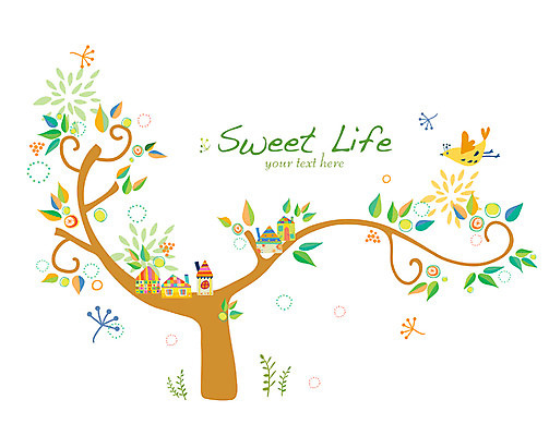 EPS 나무 동물 백그라운드 잎 무늬 패턴 일러스트 조류 나뭇잎 주택 사람없음 나뭇가지 국내일러스트 식물 건물 파일형식 벡터