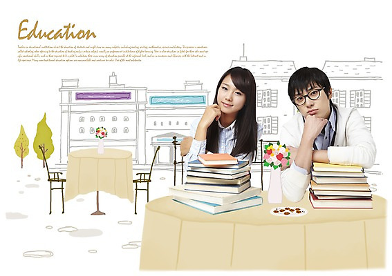 PSD 편집이미지 학생 여학생 여자 교육 남자 남학생 청소년 탁자 미소 웃음 사람 앉기 동양인 소년 두명 책 스터디 꽃병 카페 노천카페 십대만 이미지편집 꽃 어린이 가구 모션 표정 인종 학습 상점 파일형식