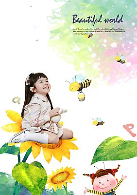 PSD 편집이미지 캐릭터 학생 여학생 여자 어린이교육 교육 꽃 어린이 해바라기 한명 미소 웃음 사람 앉기 동양인 소녀 꿀벌 벌 여자만 여자한명만 어린이만 소녀만 소녀한명만 이미지편집 식물 1 곤충 모션 표정 인종 벌_곤충 파일형식