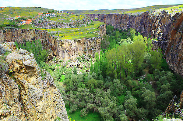 포토 JPG 주간 나무 식물 구름 해외풍경 해외 중동 자연 하늘 주택 카파도키아 풍경 초원 사람없음 야외 마을 골짜기 계곡 절벽 암석 돌_바위 바위 숲 언덕 으흐랄라계곡 고산지대 튀르키예 국내포토 자연요소 나라 아시아 산 건물 생태계 파일형식
