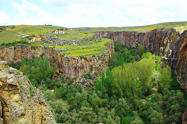 포토 JPG 주간 나무 식물 구름 해외풍경 해외 중동 자연 하늘 주택 카파도키아 풍경 초원 사람없음 야외 마을 골짜기 계곡 절벽 암석 돌_바위 바위 숲 언덕 으흐랄라계곡 고산지대 튀르키예 국내포토 자연요소 나라 아시아 산 건물 생태계 파일형식
