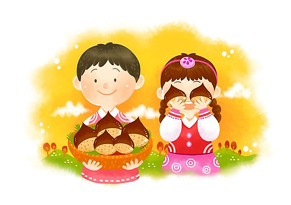 PSD 전통 여자 명절 열매 남자 행복 일러스트 사람 소년 두명 10대 바구니 추석 가림 밤 전통의상 한복 십대만 국내일러스트 식물 한국전통 기념일 감정 어린이 모션 청소년 견과류 파일형식