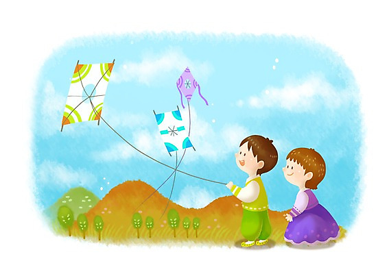 PSD 전통 여자 명절 남자 행복 일러스트 놀이 미소 웃음 사람 소년 두명 10대 추석 전통놀이 전통의상 한복 연날리기 방패연 십대만 국내일러스트 한국전통 기념일 감정 어린이 청소년 표정 연 파일형식