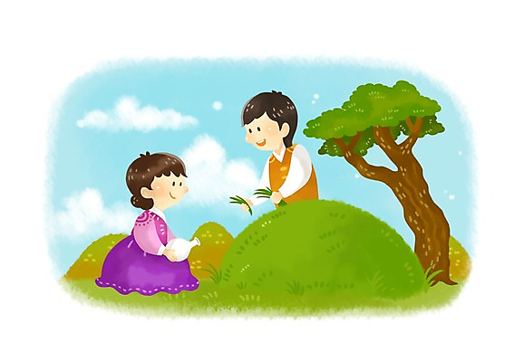 PSD 전통 부부 커플 여자 명절 남자 행복 일러스트 웃음 사람 성인 두명 30대 추석 무덤 묘 전통의상 한복 성묘 장년만 성인만 국내일러스트 한국전통 기념일 감정 관계 표정 장년 파일형식