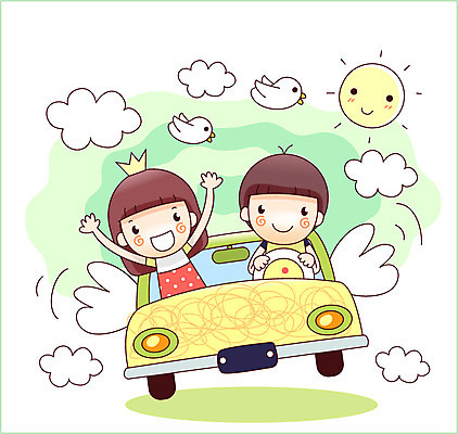 EPS 구름 여자 남자 어린이 날개 일러스트 상상 자동차 왕관 미소 웃음 사람 소녀 소년 두명 10대 판타지 태양 꿈 운전 비행 소통 십대만 국내일러스트 자연요소 육상교통 컨셉 모션 청소년 표정 파일형식 벡터