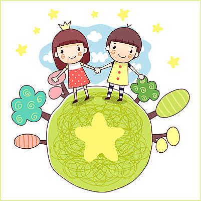 EPS 나무 구름 여자 남자 별 지구 어린이 일러스트 상상 왕관 미소 웃음 사람 소녀 소년 두명 10대 판타지 꿈 행성 소통 십대만 국내일러스트 자연요소 식물 컨셉 청소년 표정 우주 파일형식 벡터