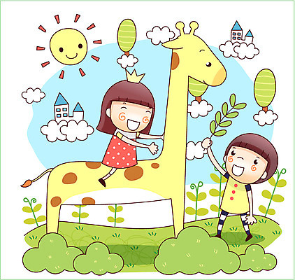 EPS 동물 구름 한마리 여자 남자 어린이 잎 일러스트 상상 나뭇잎 왕관 미소 웃음 사람 소녀 소년 잔디 두명 건물 10대 판타지 태양 꿈 풀 먹이 기린 소통 십대만 국내일러스트 자연요소 식물 1 건축물 컨셉 포유류 청소년 표정 파일형식 벡터