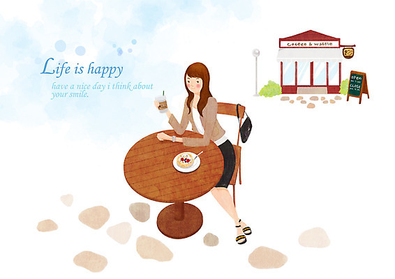 PSD 라이프스타일 여자 커피 일러스트 탁자 티타임 한명 사람 성인 라이프 카페 발코니 차 브런치 노천카페 와플 안식처 여자만 여자한명만 성인여자만 성인만 혼족 국내일러스트 1 음료 가구 휴식 디저트 생활 상점 식사 싱글라이프 파일형식