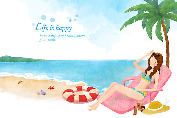 PSD 모자 라이프스타일 여자 수영복 바다 일러스트 한명 사람 성인 해변 라이프 여름휴가 바캉스 비키니 야자수 선탠 오일 선베드 튜브 여자만 여자한명만 성인여자만 성인만 국내일러스트 나무 1 잡화 옷 음식 의자 휴가 생활 화장품 파일형식 여름_계절