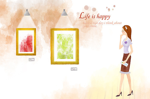 PSD 라이프스타일 여자 액자 일러스트 조명 한명 사람 성인 라이프 감상 미술관 작품 여자만 여자한명만 성인여자만 성인만 국내일러스트 1 미술 생활 파일형식