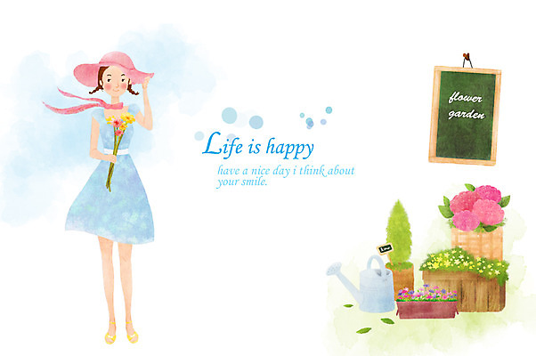 PSD 모자 라이프스타일 여자 꽃 일러스트 간판 한명 들기 사람 성인 라이프 물뿌리개 꽃집 꽃바구니 여자만 여자한명만 성인여자만 성인만 국내일러스트 식물 1 잡화 모션 생활 바구니 상점 파일형식