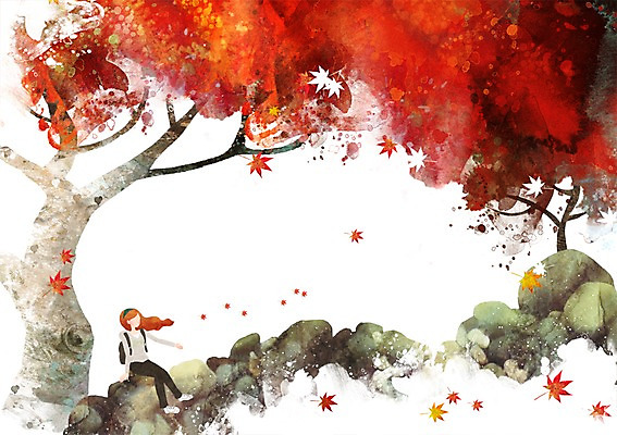 PSD 나무 계절 여자 백그라운드 단풍 일러스트 단풍나무 휴식 한명 사람 앉기 풍경 성인 가을 돌_바위 바위 개울 여자만 여자한명만 성인여자만 성인만 가을배경 국내일러스트 식물 1 컨셉 잎 모션 강 파일형식 가을_계절