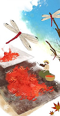 PSD 계절 여자 곤충 백그라운드 채소 일러스트 고추 하늘 건조 한명 사람 풍경 성인 바구니 가을 나뭇가지 잠자리 돗자리 홍고추 고추잠자리 여자만 여자한명만 성인여자만 성인만 가을배경 국내일러스트 나무 동물 1 파일형식 가을_계절