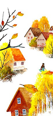 PSD 계절 여자 백그라운드 단풍 낙엽 일러스트 단풍나무 주택 한명 사람 풍경 성인 마을 가을 나뭇가지 은행나무 여자만 여자한명만 성인여자만 성인만 가을배경 국내일러스트 나무 1 잎 건물 파일형식 가을_계절