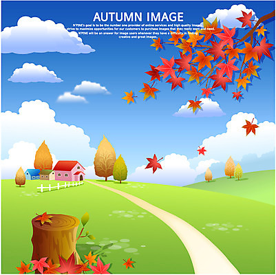 EPS 나무 구름 사계절 계절 길 백그라운드 단풍 잎 일러스트 하늘 단풍나무 주택 풍경 초원 사람없음 울타리 가을 나뭇가지 나무밑둥 가을배경 국내일러스트 자연요소 식물 건물 담장 파일형식 벡터 가을_계절