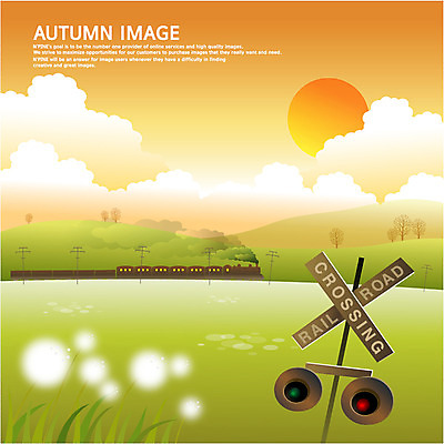 EPS 구름 사계절 계절 백그라운드 일러스트 풍경 초원 사람없음 태양 노을 기찻길 기차 가을 신호등 민들레 민들레홀씨 철도의날 가을배경 국내일러스트 자연요소 꽃 육상교통 대중교통 파일형식 벡터 법정기념일 가을_계절