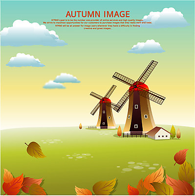 EPS 구름 사계절 계절 백그라운드 단풍 낙엽 일러스트 하늘 나뭇잎 주택 풍경 초원 사람없음 풍차 가을 가을배경 국내일러스트 자연요소 잎 건물 파일형식 벡터 가을_계절