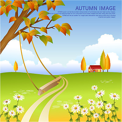 EPS 나무 구름 사계절 계절 꽃 길 백그라운드 단풍 꽃밭 일러스트 하늘 주택 풍경 초원 사람없음 가을 나뭇가지 그네 구절초 가을배경 국내일러스트 자연요소 식물 잎 건물 파일형식 벡터 가을_계절