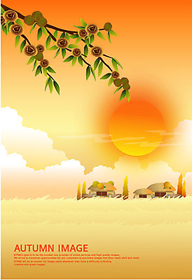 EPS 나무 구름 사계절 계절 백그라운드 일러스트 하늘 주택 초가집 풍경 초원 사람없음 태양 노을 가을 밤 밤나무 가을배경 국내일러스트 자연요소 식물 한옥 건물 견과류 밤_견과류 파일형식 벡터 가을_계절