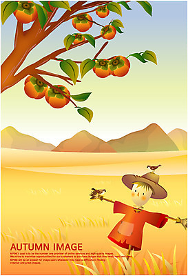 EPS 사계절 계절 열매 백그라운드 일러스트 산 논 감 풍경 초원 사람없음 벼 가을 감나무 허수아비 가을배경 국내일러스트 나무 식물 농업 과일 곡류 파일형식 벡터 가을_계절