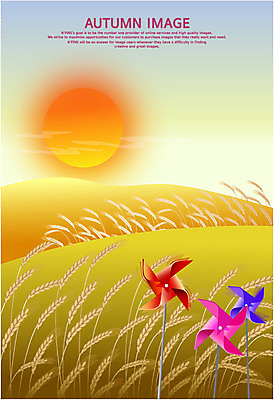 EPS 사계절 계절 백그라운드 일러스트 논 풍경 초원 사람없음 태양 노을 벼 가을 바람개비 가을배경 국내일러스트 자연요소 농업 곡류 파일형식 벡터 가을_계절