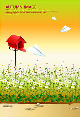 EPS 사계절 계절 꽃 백그라운드 꽃밭 일러스트 풍경 사람없음 우체통 가을 러브레터 종이비행기 코스모스 가을배경 국내일러스트 식물 편지 종이접기 파일형식 벡터 가을_계절