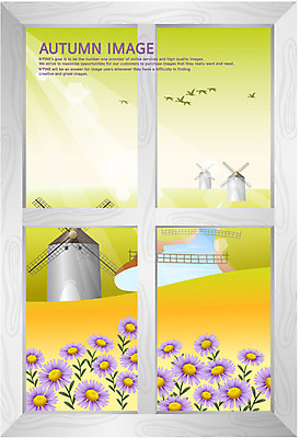 EPS 사계절 계절 꽃 백그라운드 일러스트 창문 조류 풍경 사람없음 풍차 가을 연못 창가 코스모스 철새 가을배경 국내일러스트 식물 동물 파일형식 벡터 가을_계절