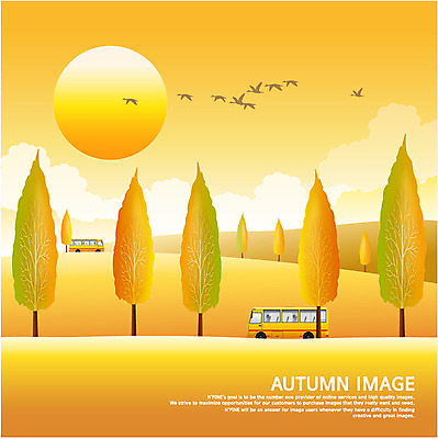 EPS 나무 구름 사계절 계절 백그라운드 일러스트 자동차 조류 버스 풍경 초원 사람없음 태양 노을 가을 가로수 철새 가을배경 국내일러스트 자연요소 식물 동물 육상교통 대중교통 파일형식 벡터 가을_계절