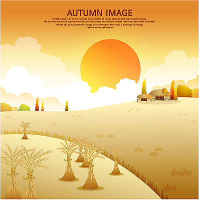 EPS 구름 사계절 계절 백그라운드 일러스트 초가집 풍경 초원 사람없음 태양 농가 노을 벼 가을 농촌 가을배경 국내일러스트 자연요소 한옥 곡류 농장 시골 파일형식 벡터 가을_계절