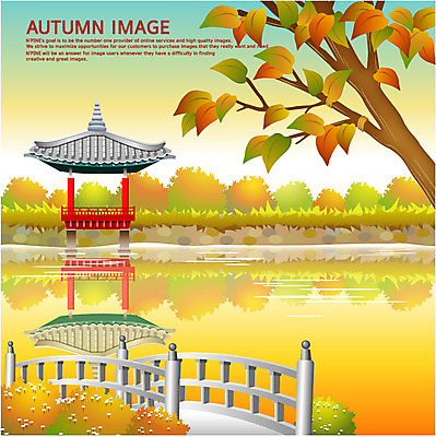 EPS 나무 사계절 계절 공원 호수 백그라운드 단풍 일러스트 단풍나무 그림자 풍경 사람없음 노을 가을 연못 숲 정자 가교 가을배경 국내일러스트 자연요소 식물 건축물 공공시설 잎 파일형식 벡터 가을_계절