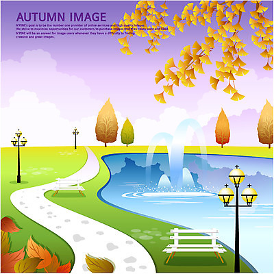 EPS 나무 사계절 계절 공원 길 호수 백그라운드 단풍 낙엽 가로등 벤치 일러스트 풍경 사람없음 가을 분수 은행나무 호수공원 분수_분수대 가을배경 국내일러스트 식물 공공시설 잎 의자 분수대 파일형식 벡터 가을_계절