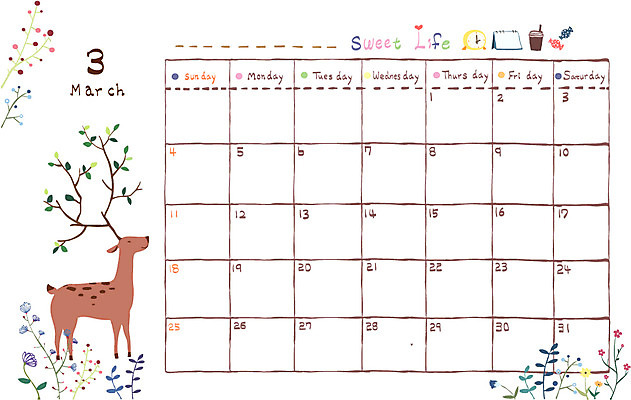 EPS 동물 한마리 꽃 커피 시계 백그라운드 일러스트 사슴 프레임 뿔 사탕 틀 사람없음 새싹 봄 달력 3월 사슴뿔 꽃사슴 국내일러스트 식물 1 계절 음료 포유류 디저트 날짜 파일형식 벡터