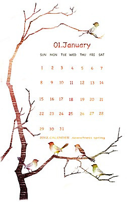 PSD 나무 동물 백그라운드 겨울 여러마리 일러스트 조류 프레임 틀 사람없음 달력 나뭇가지 1월 국내일러스트 식물 계절 다수 날짜 파일형식