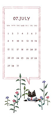 PSD 동물 한마리 꽃 백그라운드 꽃밭 일러스트 프레임 틀 사람없음 고양이 달력 풀 웅덩이 7월 국내일러스트 식물 1 포유류 반려동물 날짜 파일형식