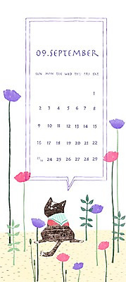PSD 동물 한마리 꽃 백그라운드 꽃밭 일러스트 프레임 틀 사람없음 고양이 달력 9월 국내일러스트 식물 1 포유류 반려동물 날짜 파일형식