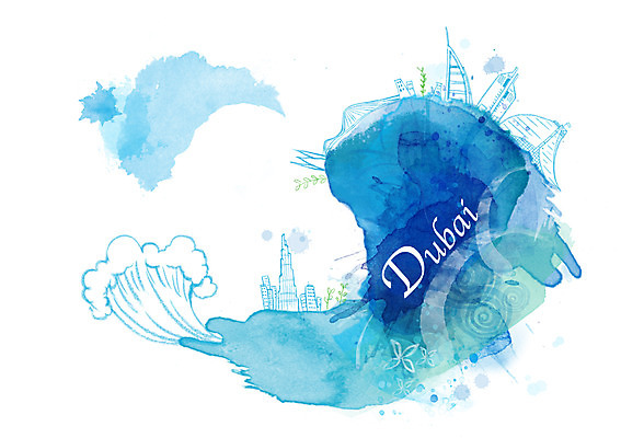 PSD 나라 외국문화 여행 백그라운드 유적 일러스트 캘리그라피 사람없음 파란색 관광지 세계 도시 아랍에미리트 두바이 수도_도성 부르즈알아랍 국내일러스트 전통 문화 컬러 중동 파일형식