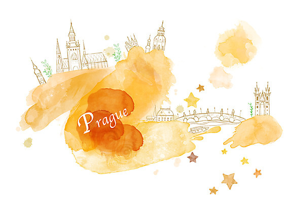 PSD 나라 컬러 외국문화 여행 캘리배경 백그라운드 유적 일러스트 캘리그라피 관광지 세계 주황색 도시 수도 체코 프라하 구시청사 카를교 프라하성 수도_도성 국내일러스트 전통 유럽 문화 다리_건축물 성 파일형식