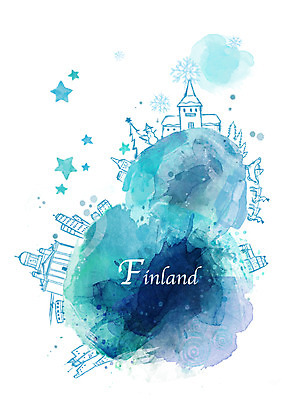 PSD 나라 별 컬러 외국문화 여행 캘리배경 백그라운드 유적 일러스트 캘리그라피 핀란드 파란색 관광지 세계 도시 수도 전차 산타마을 수도_도성 국내일러스트 자연요소 전통 문화 육상교통 대중교통 북유럽 파일형식