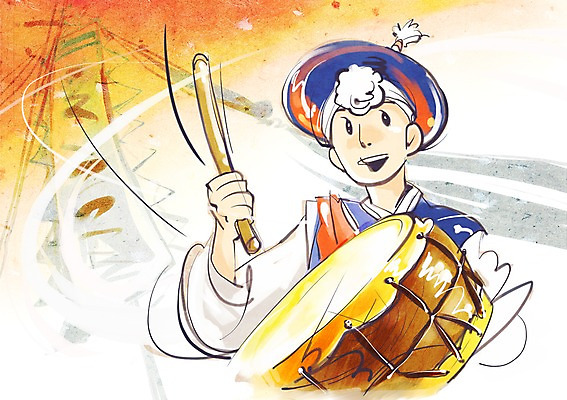 PSD 전통 명절 남자 행복 일러스트 국악기 국악 한명 미소 웃음 사람 성인 추석 전통놀이 풍물놀이 사물놀이 상모 북채 남자만 남자한명만 성인남자만 성인만 국내일러스트 1 기념일 감정 악기 음악 놀이 표정 전통공연 파일형식