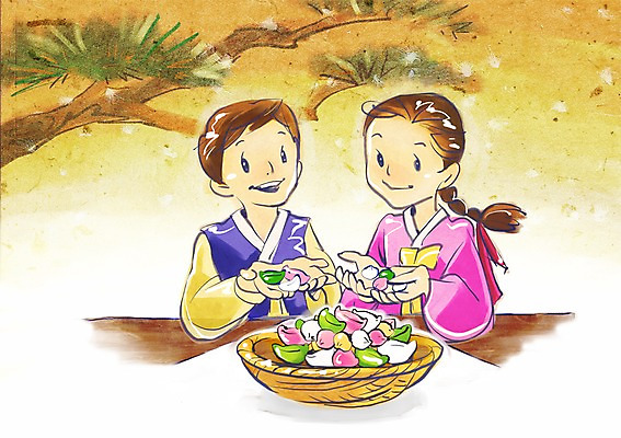 PSD 전통 여자 명절 남자 행복 일러스트 떡 남매 미소 웃음 사람 소년 두명 바구니 추석 전통음식 소나무 전통의상 한복 송편 국내일러스트 나무 한국전통 기념일 감정 어린이 음식 가족 표정 파일형식