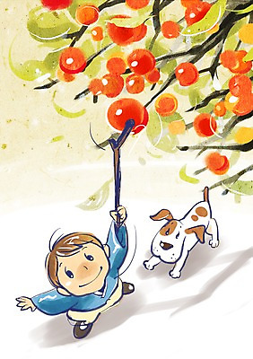 PSD 동물 한마리 전통 명절 열매 남자 행복 어린이 일러스트 감 한명 웃음 사람 소년 반려동물 추석 막대기 개 강아지 전통의상 한복 감나무 감따기 남자만 남자한명만 어린이만 소년만 소년한명만 국내일러스트 나무 식물 1 한국전통 기념일 감정 과일 포유류 모션 표정 파일형식