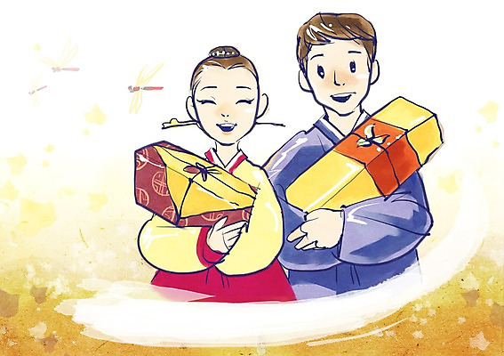 PSD 전통 부부 커플 여자 명절 남자 행복 곤충 일러스트 선물 웃음 사람 성인 두명 추석 잠자리 전통의상 한복 고추잠자리 추석선물 성인만 국내일러스트 동물 한국전통 기념일 감정 관계 표정 파일형식 명절선물