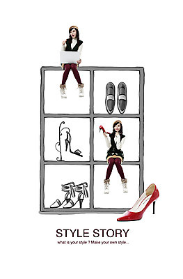 PSD 편집이미지 잡화 여자 구두 신발 창문 사람 앉기 동양인 20대 성인 두명 쇼핑 가을 하이힐 즐거움 여자만 성인여자만 청년만 청년여자만 성인만 이미지편집 계절 감정 모션 인종 청년 여성화 파일형식