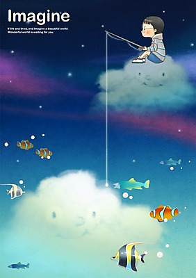 PSD 동물 구름 남자 여유 어린이 일러스트 상상 하늘 낚시 어류 한명 사람 소년 판타지 낚싯대 소통 남자만 남자한명만 어린이만 소년만 소년한명만 국내일러스트 자연요소 1 감정 컨셉 레저 수중동물 낚시용품 파일형식