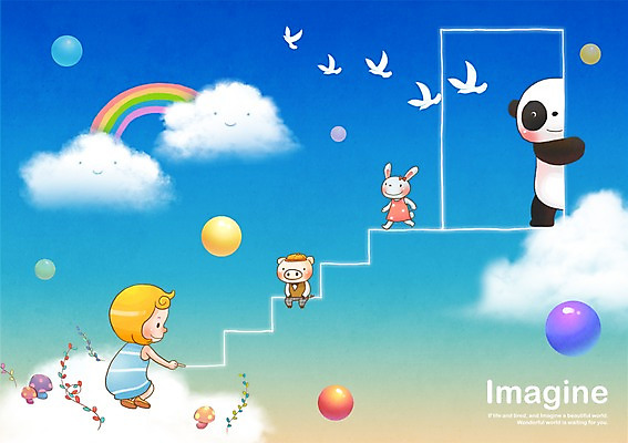 PSD 동물 구름 여자 여유 어린이 무지개 일러스트 상상 조류 하늘 한명 미소 웃음 사람 소녀 판타지 문 계단 토끼 돼지 그리기 판다 그림 소통 여자만 여자한명만 어린이만 소녀만 소녀한명만 국내일러스트 자연요소 1 감정 컨셉 곰 포유류 모션 표정 반려동물 파일형식