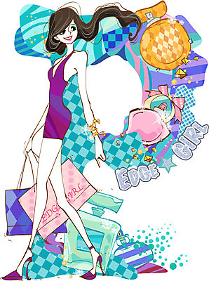 EPS 우먼라이프 라이프스타일 알파벳 여자 패션 패턴 일러스트 팔찌 한명 서기 미소 웃음 사람 20대 성인 30대 쇼핑 쇼핑백 P 향수 여자만 여자한명만 성인여자만 성인만 국내일러스트 1 영어 무늬 가방 장신구 모션 표정 청년 생활 장년 화장품 파일형식 벡터