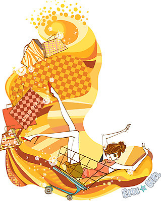 EPS 우먼라이프 라이프스타일 여자 패션 패턴 일러스트 한명 사람 20대 성인 30대 쇼핑 쇼핑백 놀람 카트 쇼핑카 여자만 여자한명만 성인여자만 성인만 국내일러스트 1 감정 무늬 가방 표정 청년 생활 장년 파일형식 벡터