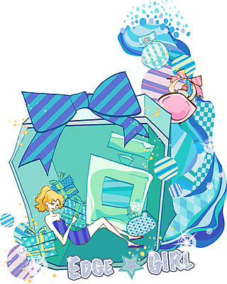 EPS 우먼라이프 라이프스타일 여자 패션 리본 패턴 일러스트 선물 한명 미소 웃음 사람 20대 성인 30대 선물상자 쇼핑 향수 여자만 여자한명만 성인여자만 성인만 국내일러스트 1 무늬 표정 청년 생활 장년 상자 화장품 파일형식 벡터